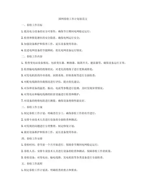 国网春检工作计划表范文
