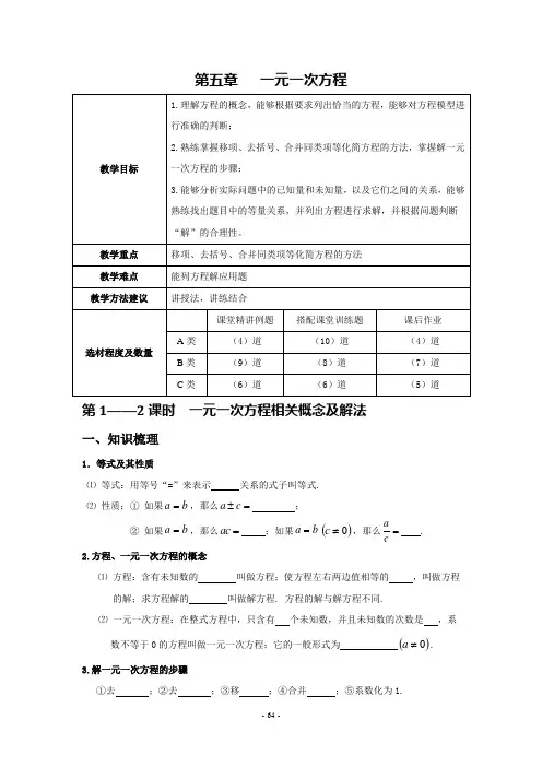 (完整版)一元一次方程(知识点+典型试题)附答案