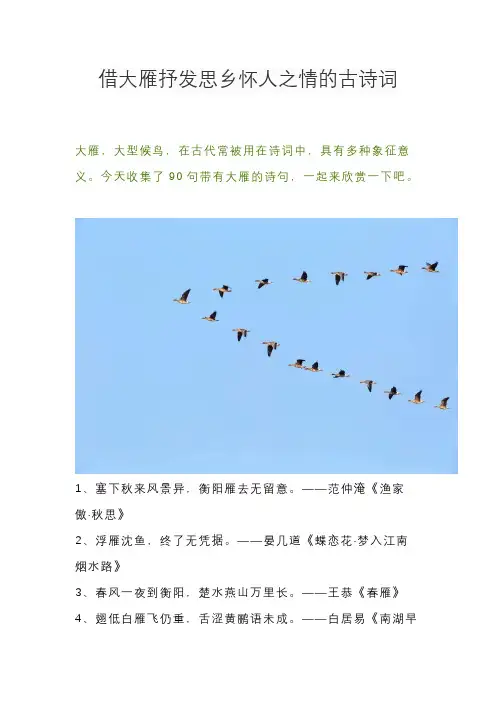 借大雁抒发思乡怀人之情的古诗词