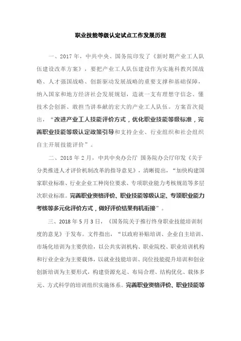 职业技能等级认定试点工作发展历程