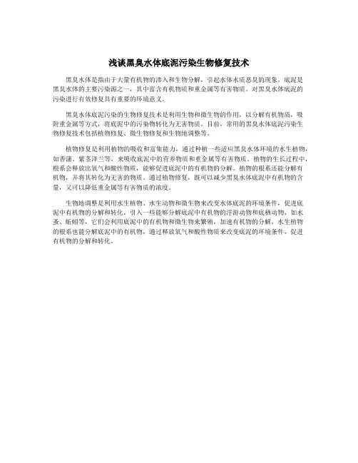 浅谈黑臭水体底泥污染生物修复技术