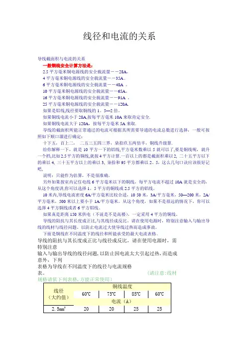 线径和电流的关系