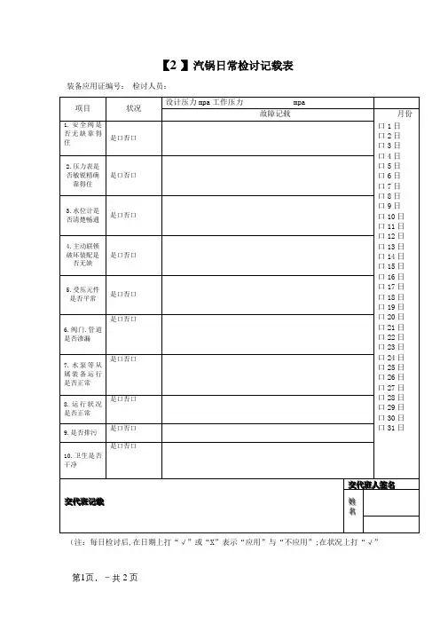 锅炉日常检查记录表