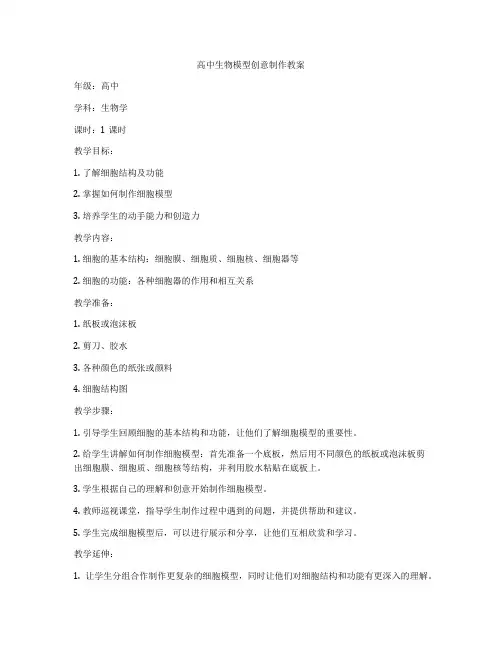高中生物模型创意制作教案