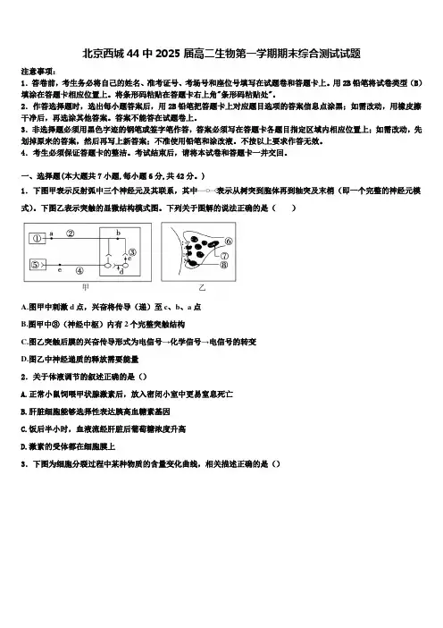 北京西城44中2025届高二生物第一学期期末综合测试试题含解析