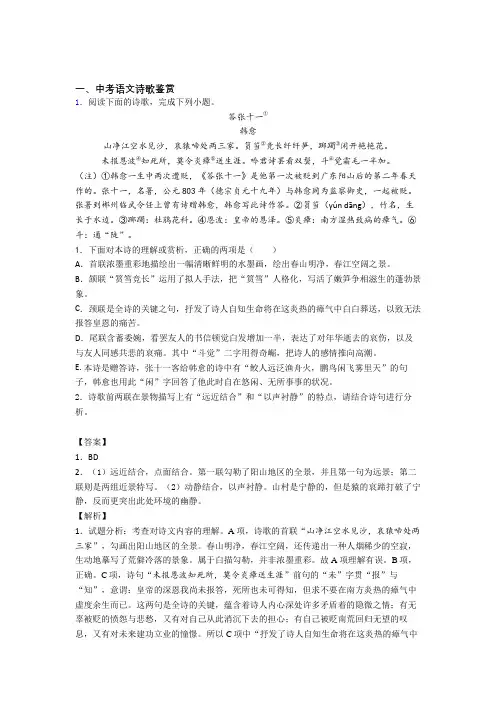 2020-2021中考语文——诗歌鉴赏的综合压轴题专题复习及答案