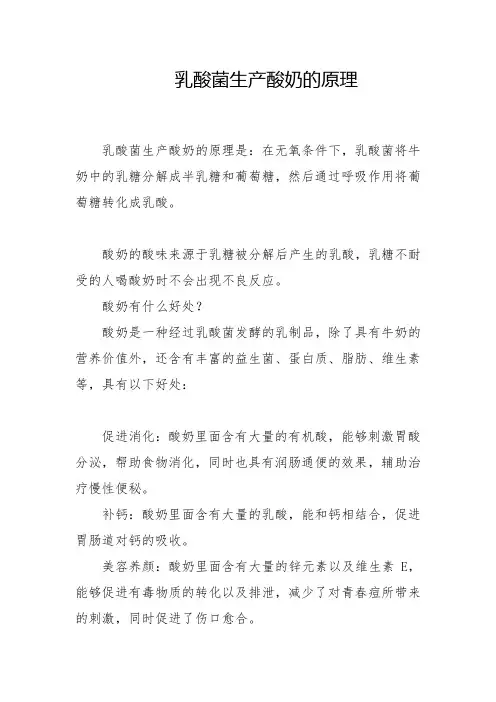 乳酸菌生产酸奶的原理