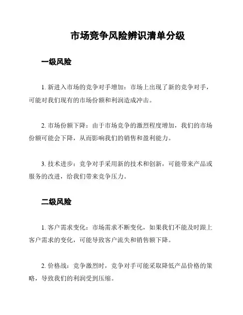 市场竞争风险辨识清单分级