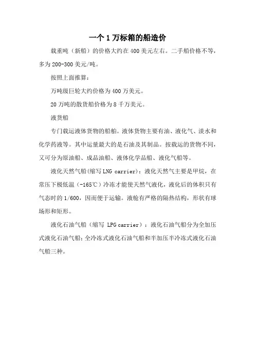 一个1万标箱的船造价