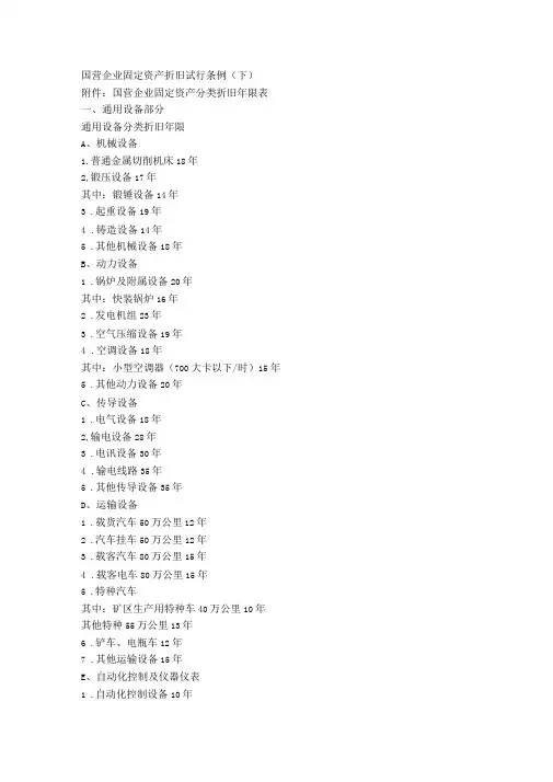 国营企业固定资产分类折旧年限表