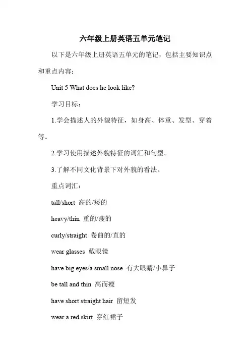 六年级上册英语五单元笔记