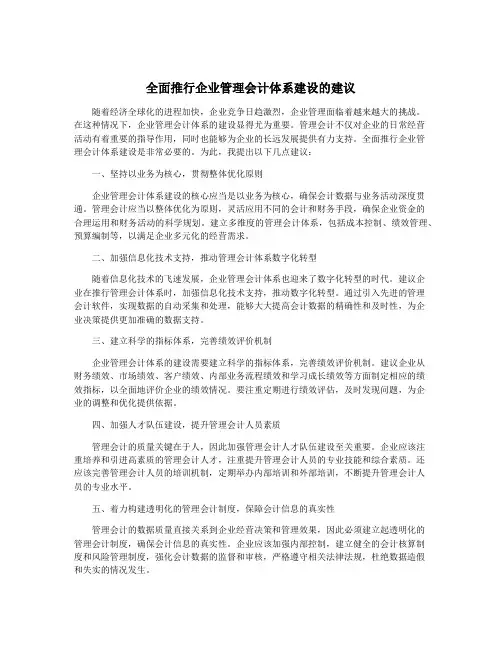 全面推行企业管理会计体系建设的建议