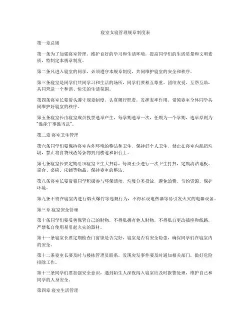 寝室女寝管理规章制度表