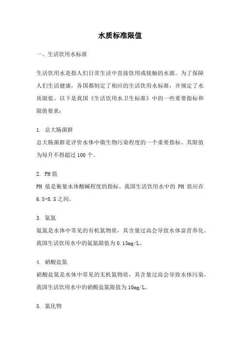 水质标准限值