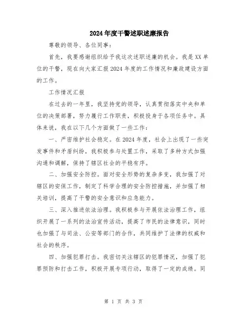 2024年度干警述职述廉报告