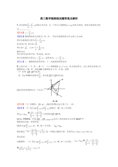 高三数学抛物线试题答案及解析
