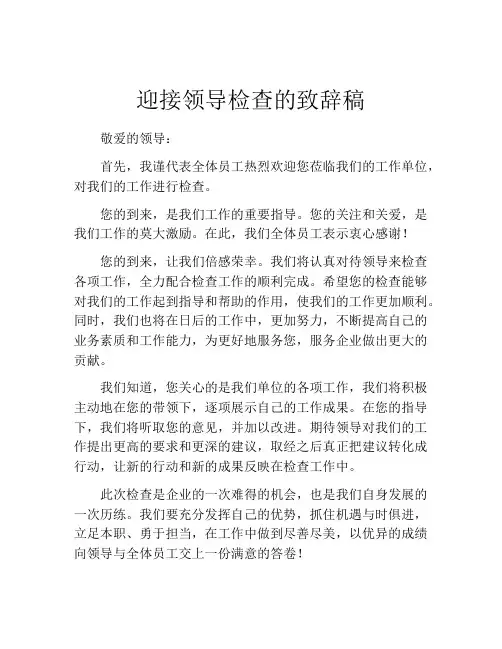 迎接领导检查的致辞稿