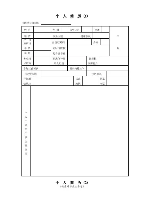 个人求职简历十套模板-通用版
