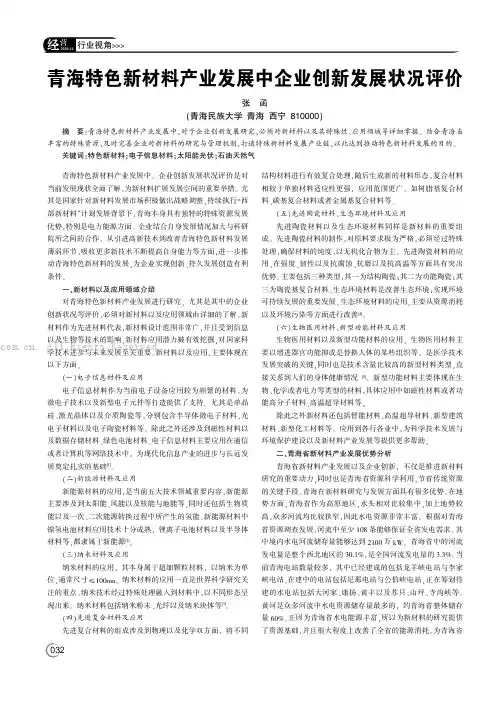 青海特色新材料产业发展中企业创新发展状况评价