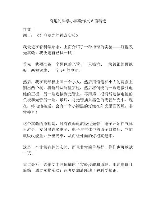 有趣的科学小实验作文6篇精选