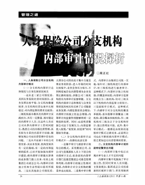 人身保险公司分支机构内部审计情况探析