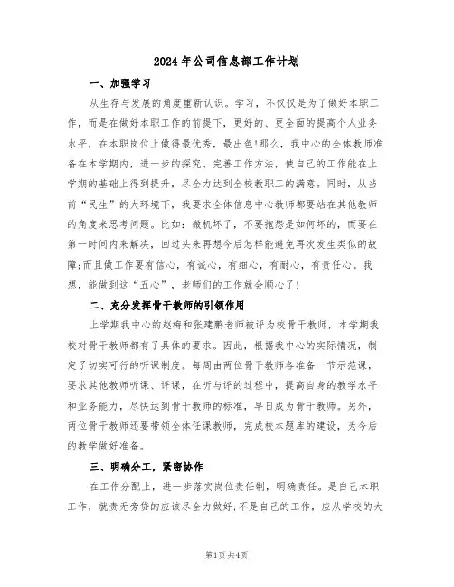 2024年公司信息部工作计划(二篇)