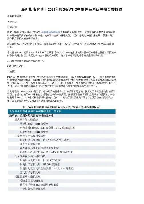 最新指南解读｜2021年第5版WHO中枢神经系统肿瘤分类概述