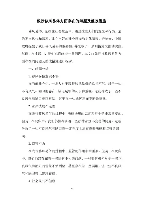 践行移风易俗方面存在的问题及整改措施