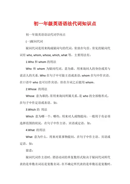 初一年级英语语法代词知识点