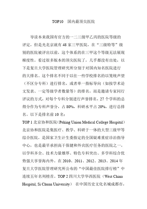 TOP10  国内最顶尖医院