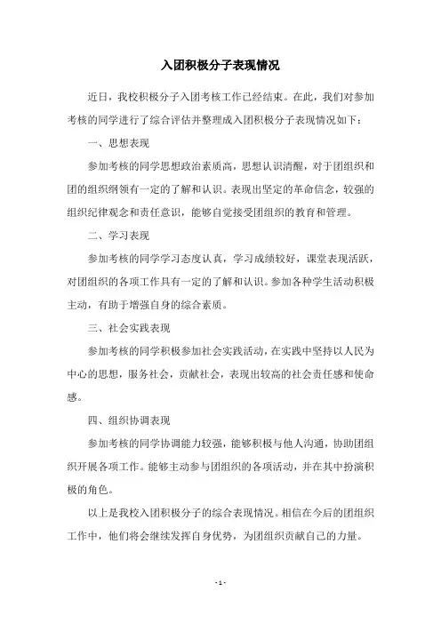 入团积极分子表现情况