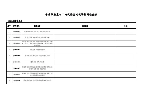 母体试验室对工地试验室及现场检测检查表