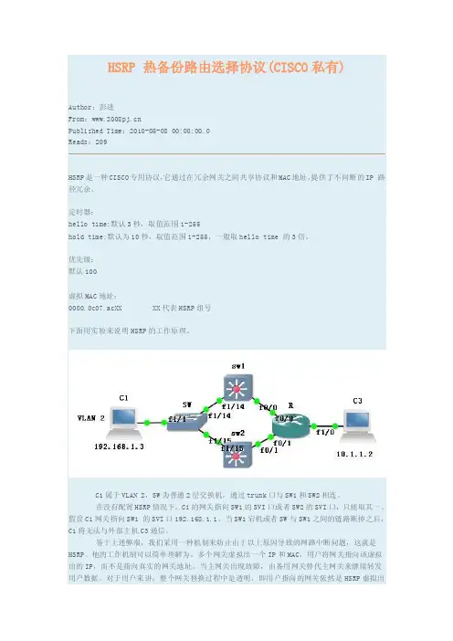 HSRP热备份路由选择协议（CISCO私有）