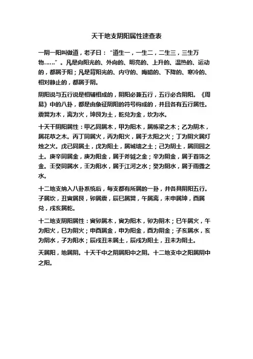 天干地支阴阳属性速查表