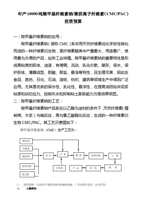 年产10000吨羧甲基纤维素钠投资预算