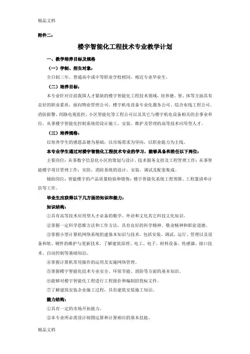 楼宇智能化工程技术专业教学计划(汇编)