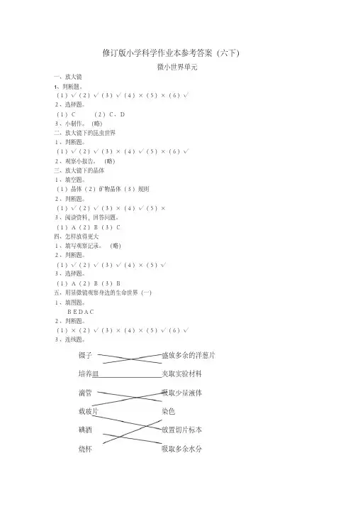 六年级下册科学作业本答案