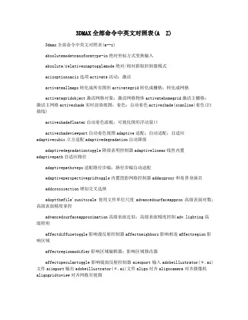 3DMAX全部命令中英文对照表(A  Z)