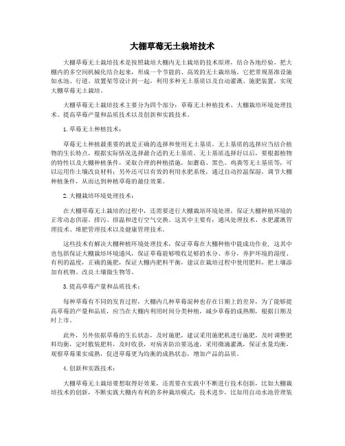 大棚草莓无土栽培技术