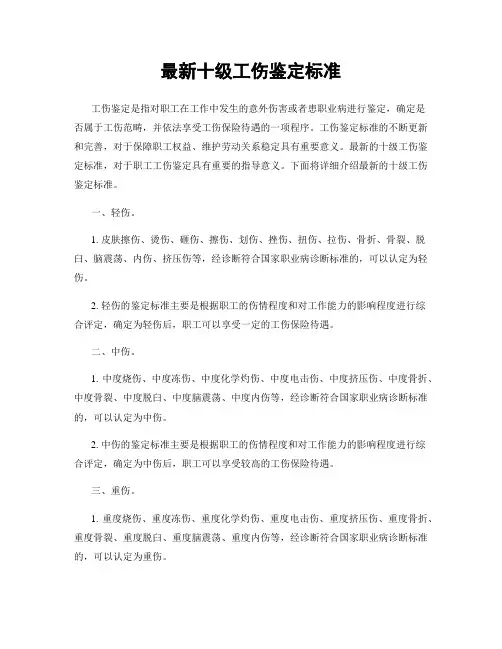 最新十级工伤鉴定标准