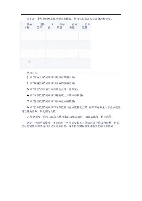 月底库存盘点表模板