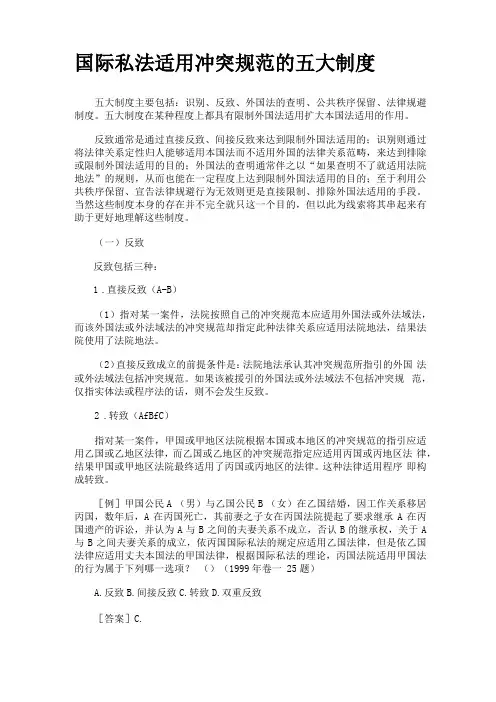 国际私法适用冲突规范的五大制度