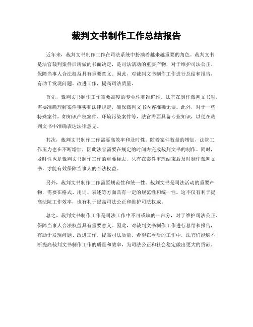 裁判文书制作工作总结报告