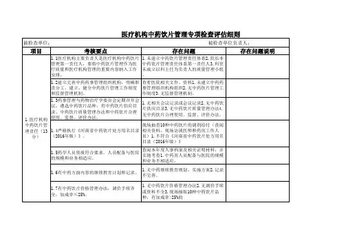医疗机构中药饮片管理专项检查评估细则