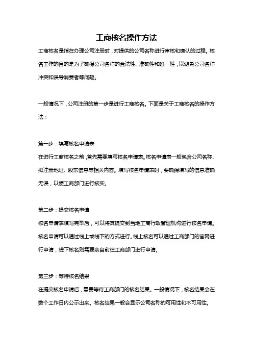 工商核名操作方法