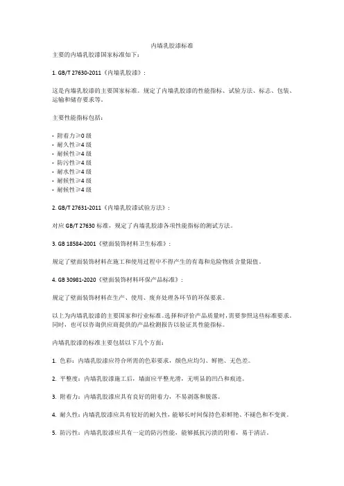 内墙乳胶漆标准