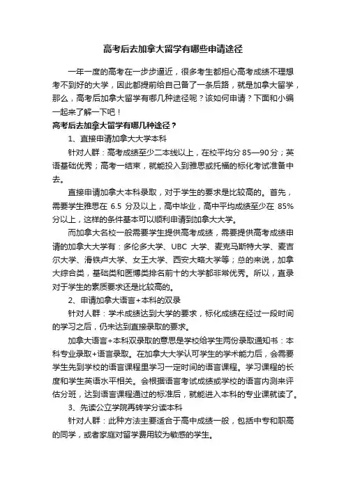高考后去加拿大留学有哪些申请途径