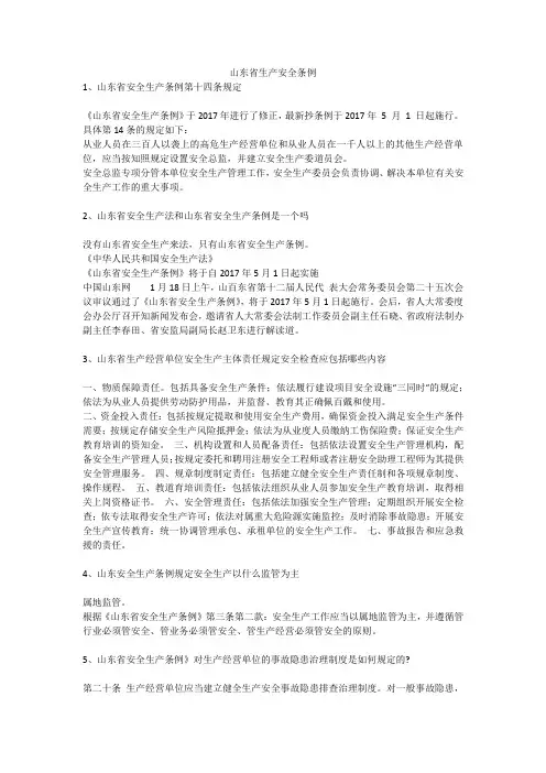 山东省生产安全条例安全生产