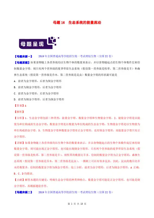 2019年高考生物母题题源系列专题16生态系统的能量流动含解析