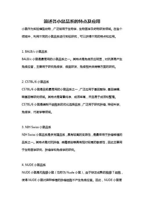 简述各小鼠品系的特点及应用